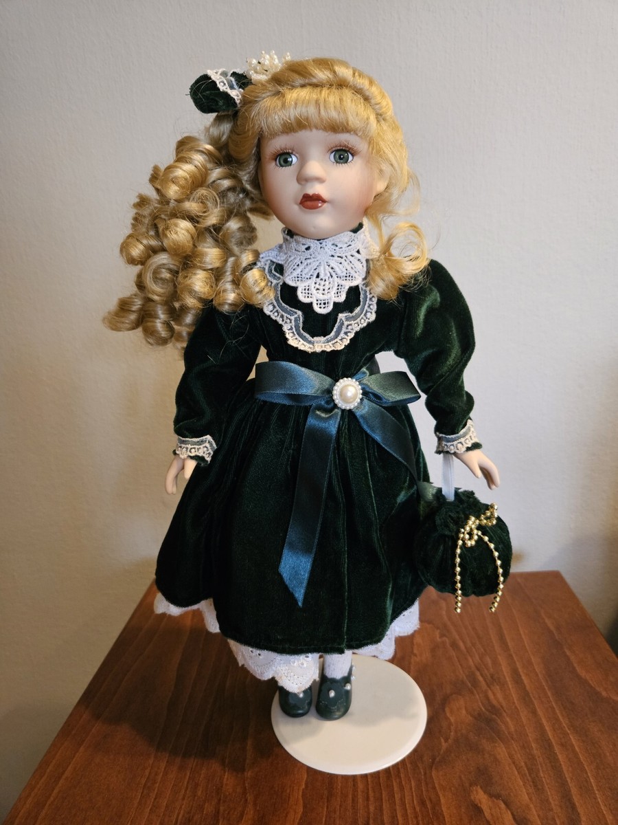 green emerald velvet dress Collector's Choice Genuine Fine Bisque Porcelain Doll  Jubilee Thrift