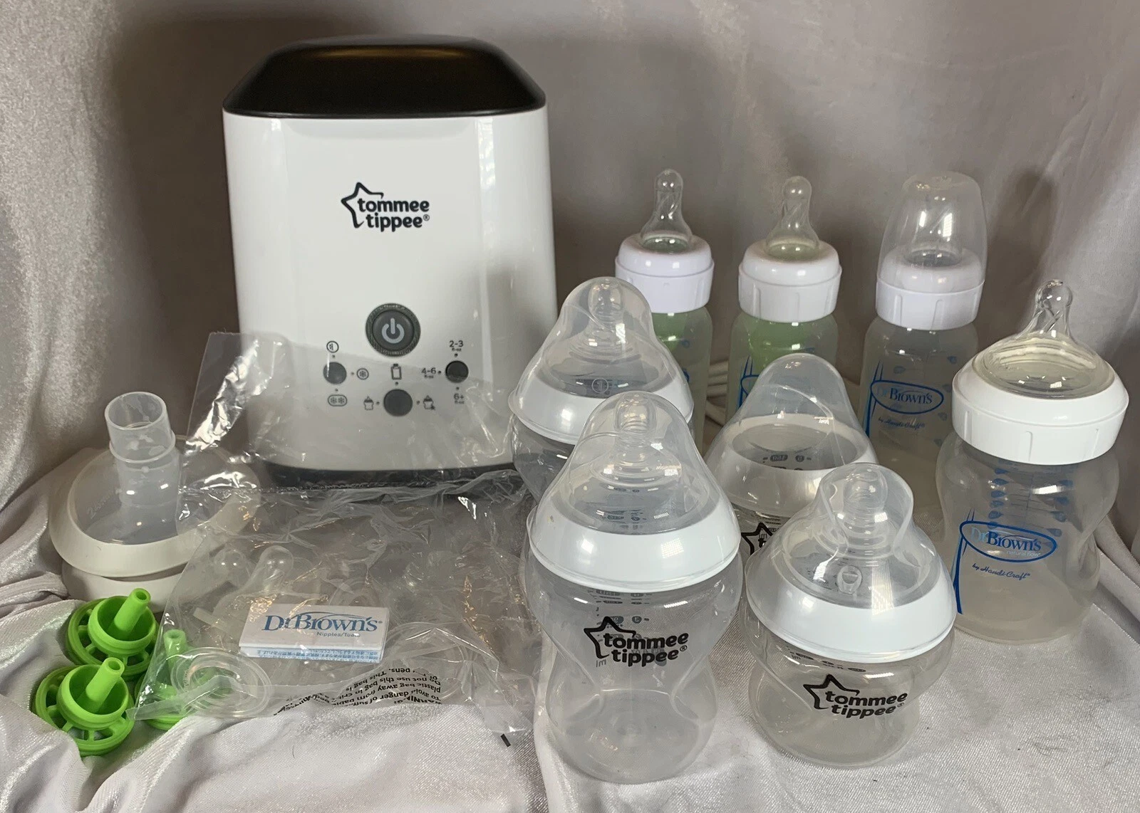 Tommee Tippee Lot Of 4 Bottles, 3 In 1 Express & Go Bottle & Pouch Warmer + More