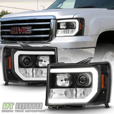 Black 2007-2013 GMC Sierra 1500 2500HD 3500HD LED DRL Tube Projector Headlights