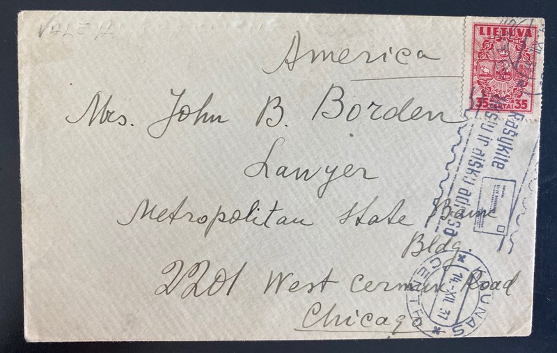 1937 Kaunas Lithuania Slogan cancel Cover To Chicago iL Usa