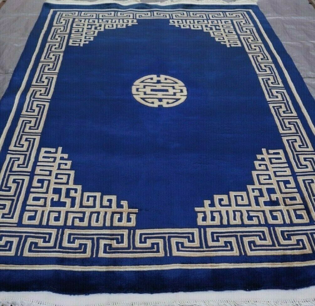 5'5" x 8'8" EXCELLENT CHINESE HAND KNOTTED WOOL BLUE ORIENTAL RUG CLEANED