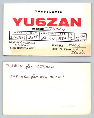 Ham Radio QSL QSO Postcard YU6ZAN, Herceg Novi, Montenegro, Yugoslavia