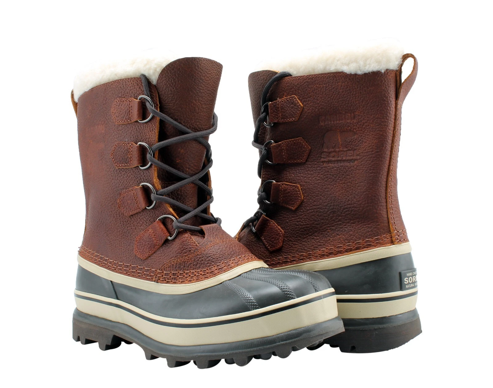 Sorel Z9417 Men's Brown Leather Caribou Wool Lined Snow Boots Size US 8 M