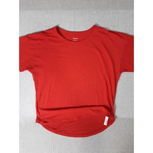 Madewell Women's Large Stretch Round Neck Pull-Over Top Blouse Short Sleeve Red