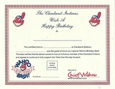 Cleveland Indians Happy Birthday Certificate Wahoo Birthday Bash  