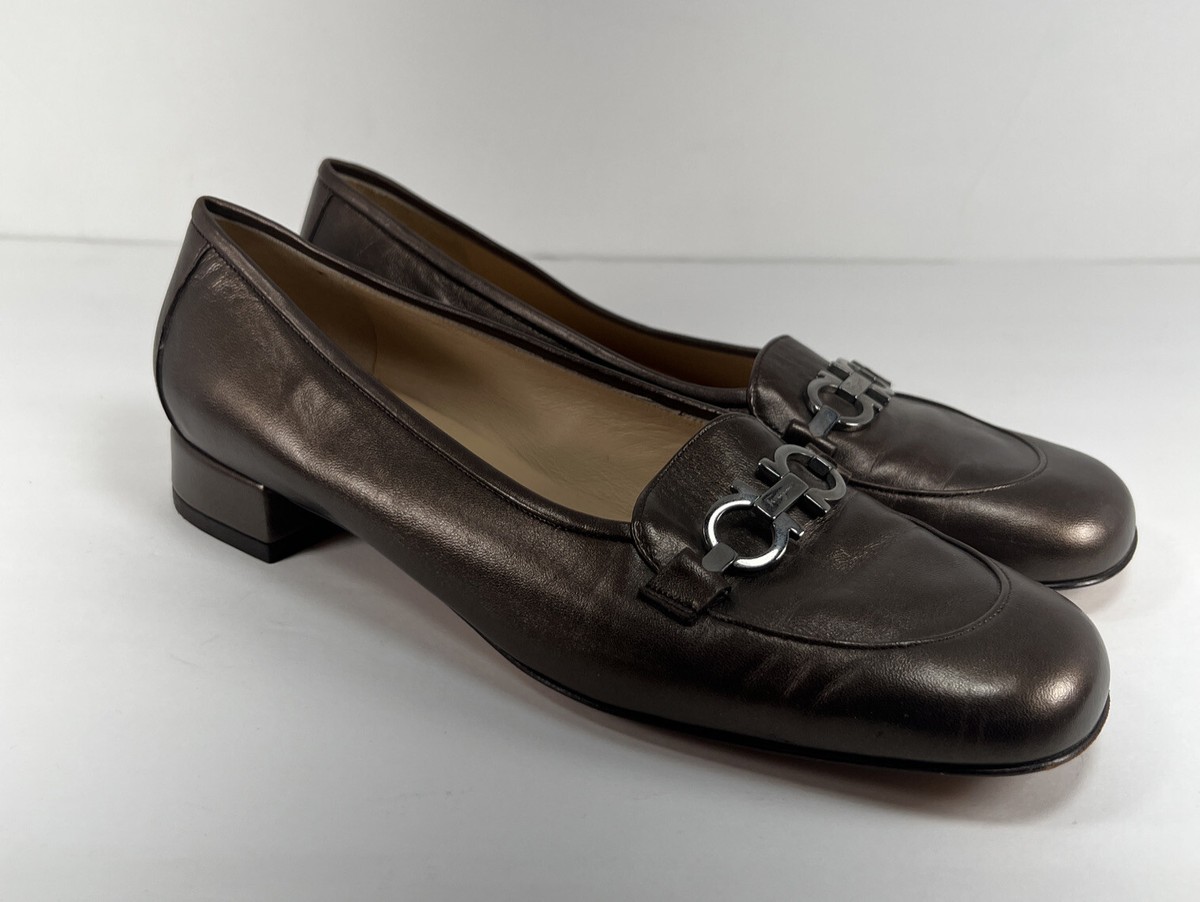 Salvatore Ferragamo Metallic Charcoal Textured Bit Loafers SALVATORE FERRAGAMO Size 7.5 Black Silver Leather Horsebit  main image 2
