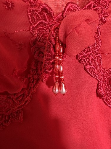 Camisón vintage para mujer vestido sin mangas privado lujos rojo bordado rosa floral - Imagen 12 de 13