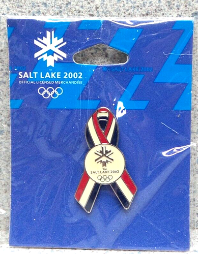 2002 SALT LAKE CITY WINTER OLYMPIC RED WHITE BLUE RIBBON PIN #481