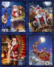 36" Fabric Panel 3 Wishes Christmas Eve Journey Santa Claus Reindeer Scene