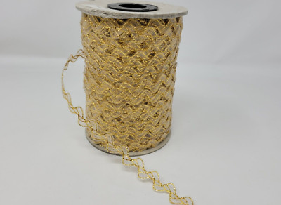 VTG Spool Gold & White Craft Sewing Trim Fancy Rick Rack 12mm 1/2'' x 110 YDS