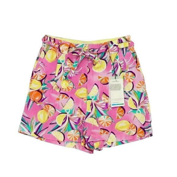 NWT Scotch & Soda Linen High Waisted Fruit Print Shorts Pink Size XS retail $138