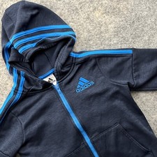 Adidas Boys Blue Long Sleeve Full Zip Hooded Sweatshirt Striped Jacket Size 6