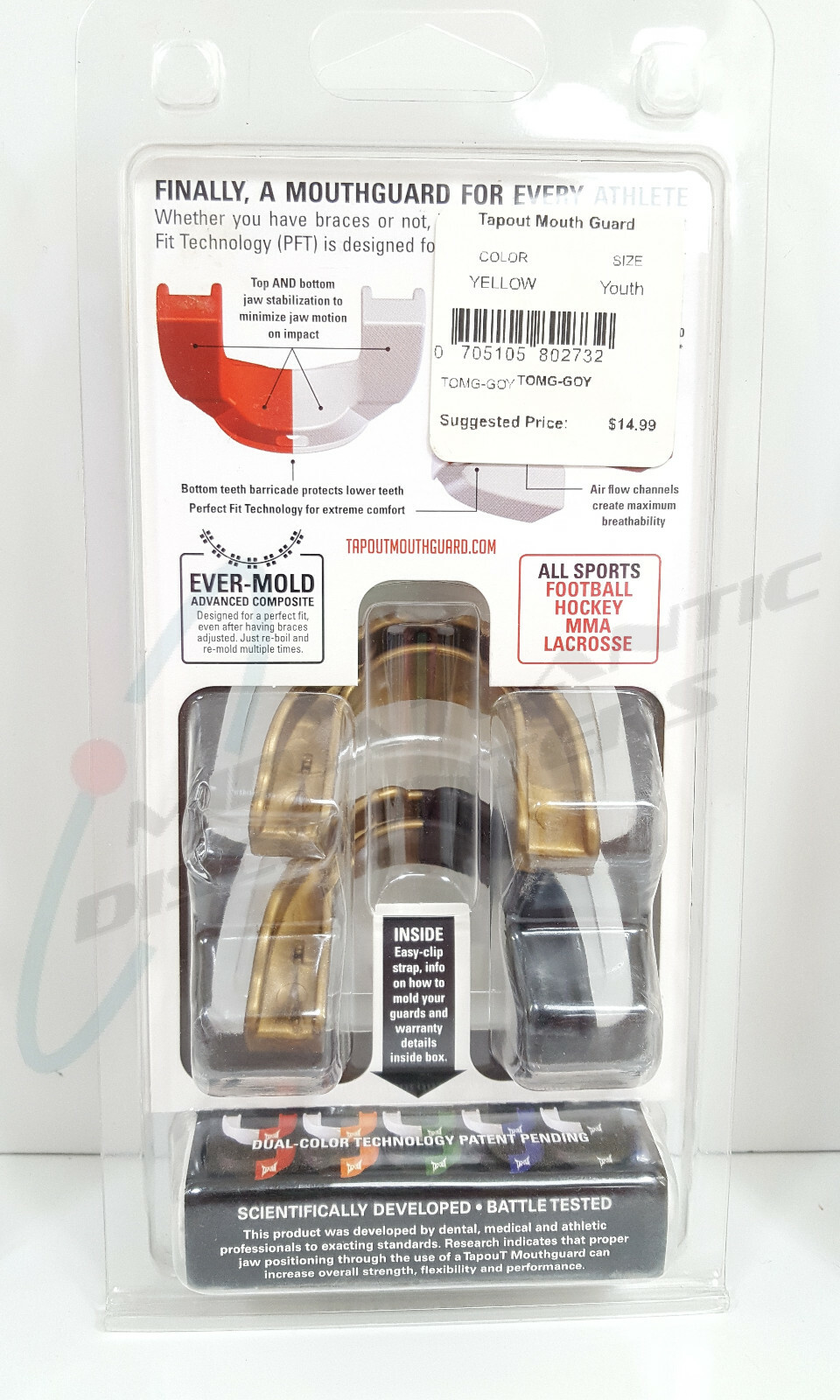 2pk Tapout EverMold Mouthguard Football Lacrosse MMA Hockey, Youth 5