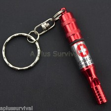 Red Keychain Whistle with Pill Case - Emergency  Survival Kit