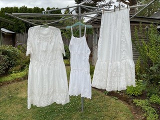 Lot Antique Vintage Victorian Clothing Dress Slip Skirt White Eyelet Lace