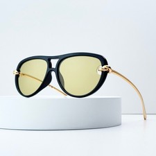 Bottega Veneta BV1418S Black Gold Cat Eye Sunglasses Yellow Lens 58-15-145