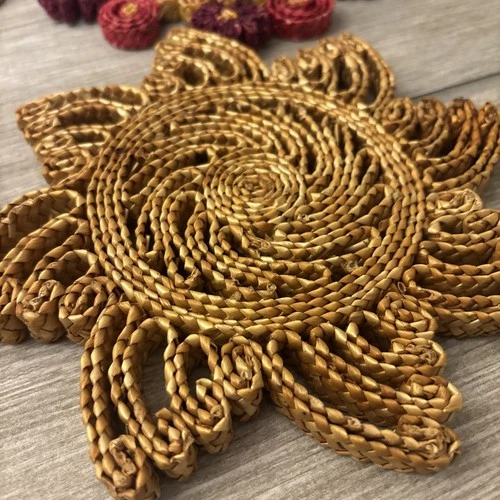Boho 1970's Vintage Raffia Rattan Colorful Trivets /Hot Pads 4 Count  7"each image 4