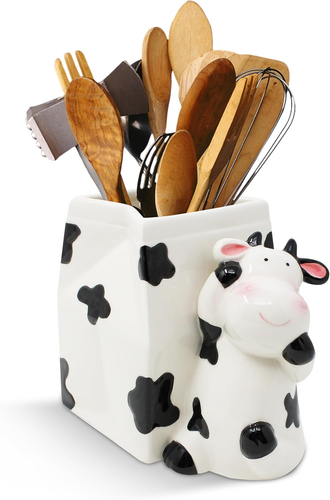 Utensil Holder | Cow Gifts for Women | Cow Stuff Print Kitchen Crock Storage | A - Picture 9 of 12