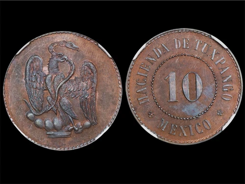 Mexico Hacienda De Tuxpango 10 Centavos Token NGC MS64  Undated) Copper Pretty