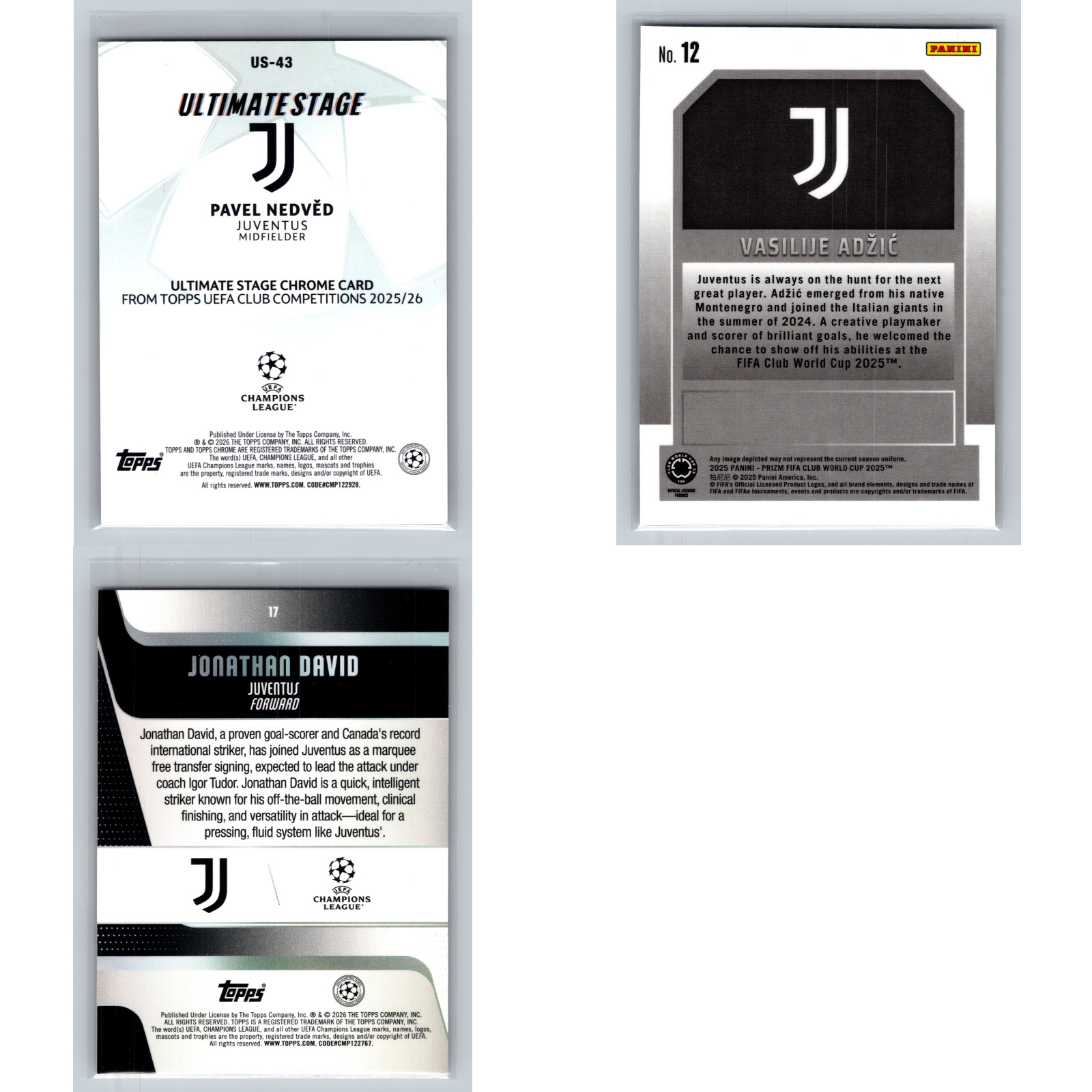 Juventus Lot Panini Topps Rookie RC 2025-26 Chrome Prizm UEFA Insert Parallel 3c view 2