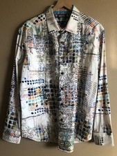 Robert Graham Shirt Mens TG XL Multicolor Abstract Embroidered Long Sleeve