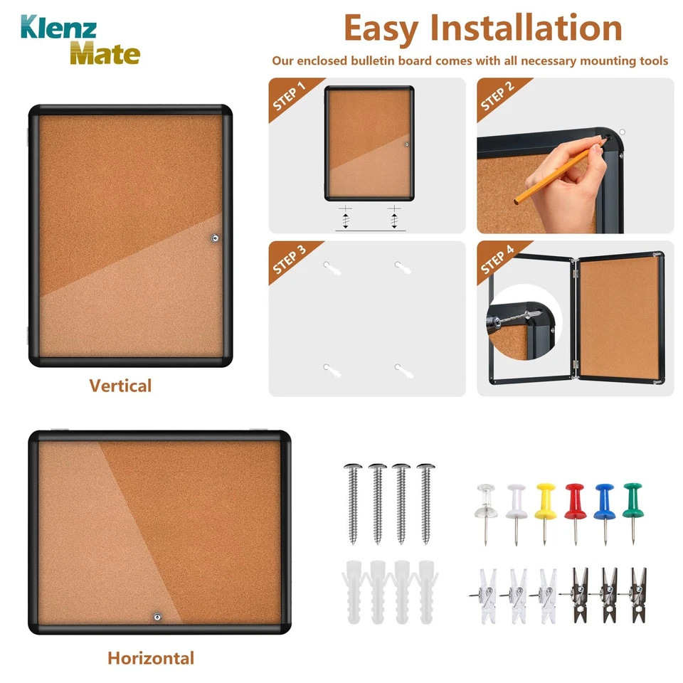 26x20 Enclosed Cork Bulletin Board Tamper-Proof Dispaly Case,Aluminium Frame,... - Image 2 of 4