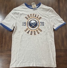 Buffalo Sabers Old School Look NHL Hockey Ringer T-Shirt Men's Size S Ivory NWT