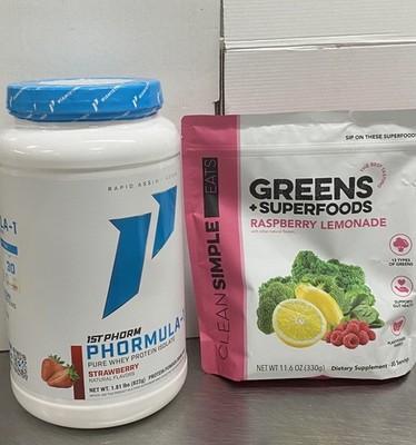 Clean Simple Eats Greens Rasp  ade & 1st Phorm Strawberry Whey Protein Powder
