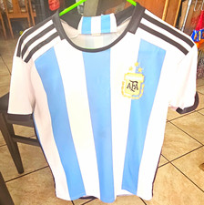 Argentina Lionel Messi #10 Soccer Jersey Shirt White Light Blue Black Has Stains