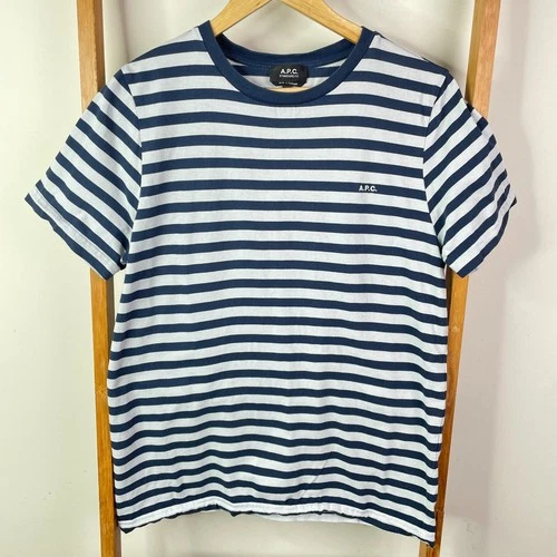 A.P.C. Striped T-Shirt Mens Medium Navy Blue Nautical Crew Neck Cotton Preppy