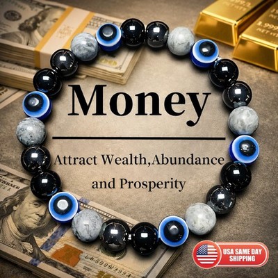 Natural Stone Money Wealth Health Bracelet Hematite Tiger Eye for Men Women