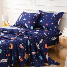 Full Size Bed Sheets for Boys Space Rocket Universe Bed Sheet Sets for Kids 4 Pi