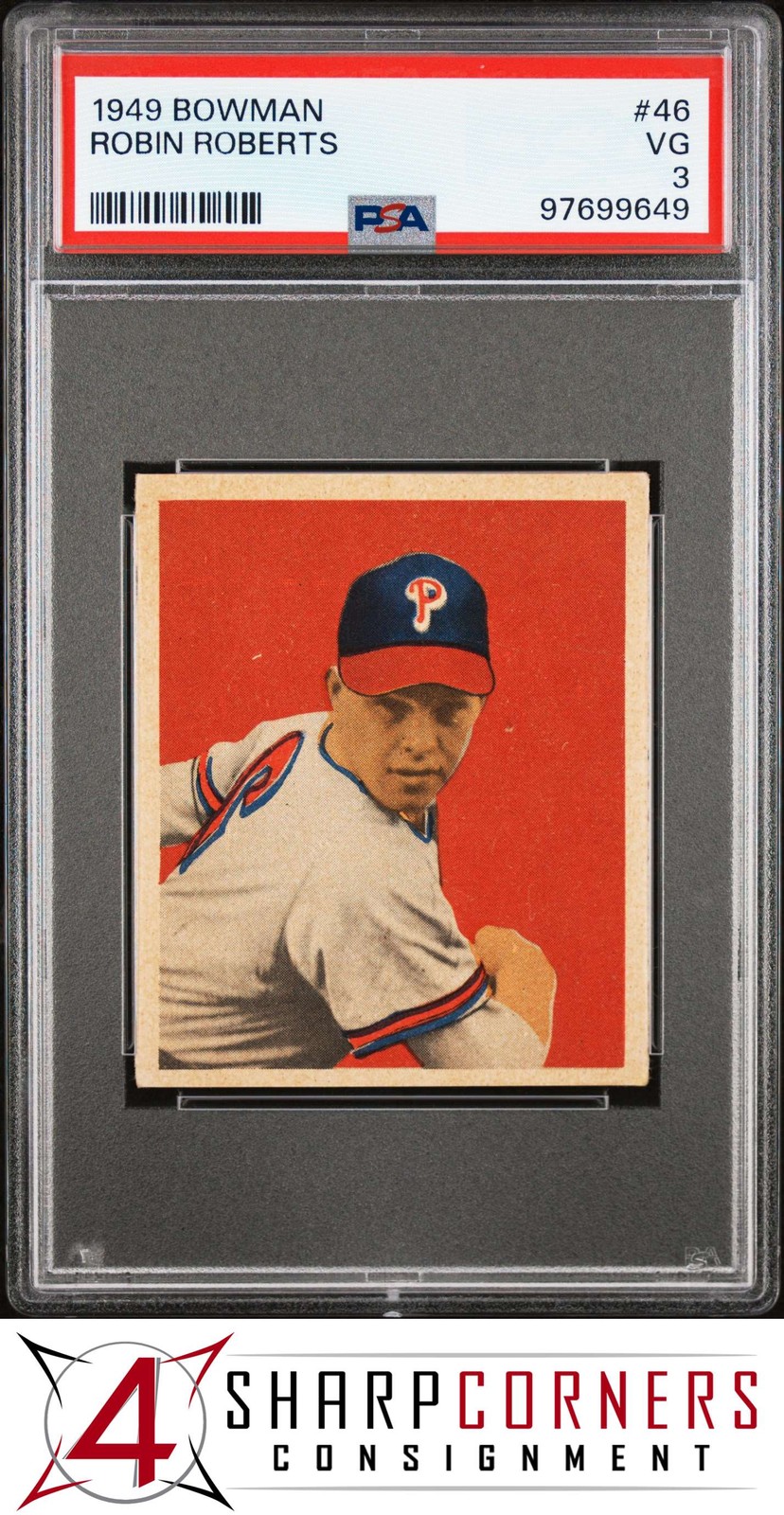 1949 BOWMAN #46 ROBIN ROBERTS RC PHILLIES HOF PSA 3