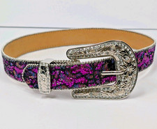 Women's Youth Nocona Rhinestone Buckle Purple Lace Glitter Rodeo Belt Sz 22 / XS
