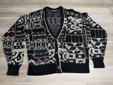 Vintage 90s Expressions Cardigan Men M Geometric Grandpa Core Cosby Knit Acrylic