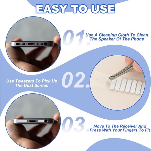 10 Pcs 0.87"x0.2" Phone Dustproof Net Sticker Speaker Cover with Tweezer Silver - Photo 4 sur 7