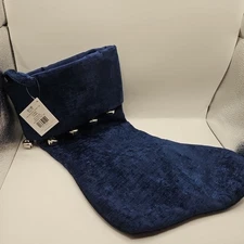 NAVY BLUE VELVET CHRISTMAS STOCKING W/SILVER JINGLE BELLS Hobby Lobby
