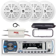 Pyle PLMRB29W Marine Boat MP3 AUX USB Bluetooth Media Radio 4 X Speakers Amp Pkg
