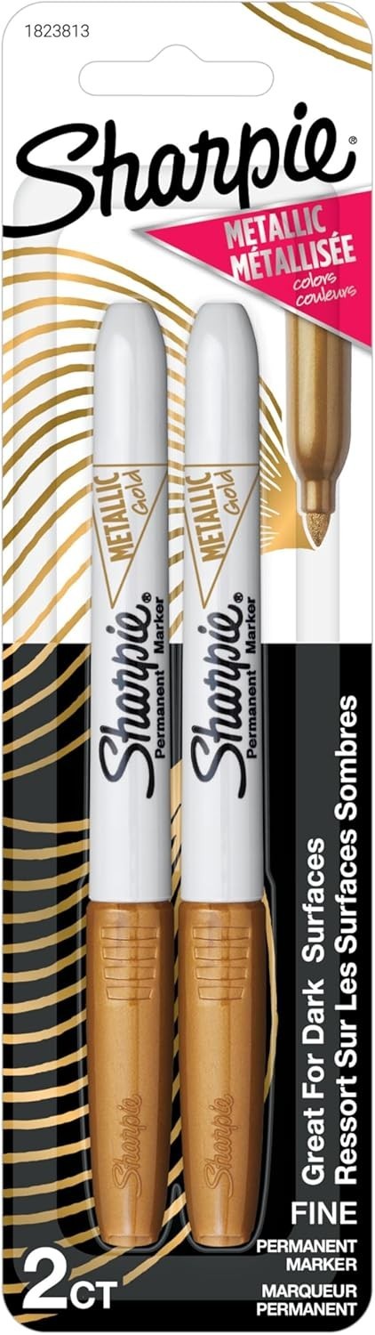 Sharpie Metallic Permanent Markers, Fine Point, Gold, 2 Coun