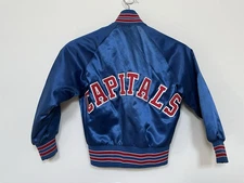 Vintage Washington CAPITALS 90’s Chalk Line Jacket 6/8 Kids Shiny Blue Spellout