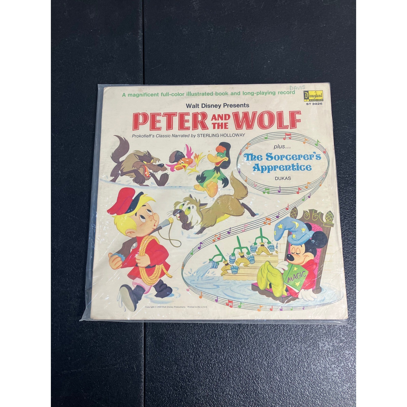 Disney Peter and the Wolf Sorcerer's Apprentice Vinyl Record Book ST 3926 1969