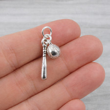 Silver Baseball Charm - Softball and Bat Pendant - Allstar Sports Gift