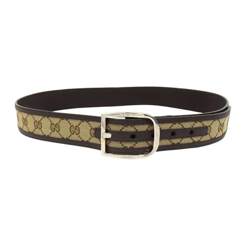 Used Gucci GG Canvas Leather Belt 100 449716 Unisex Beige Brown GUCCI Used