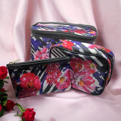 Modella Cosmetic Accessory Set 3 Case in Midnight Blue/Black Pink Floral Fashion
