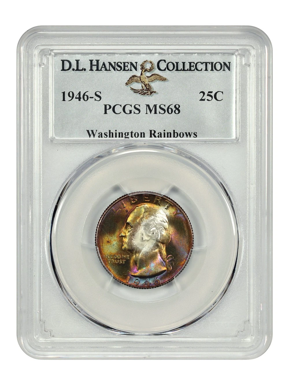 1946-S 25C PCGS MS68 ex: D.L. Hansen/Washing ton Rainbows - Washington Quarter