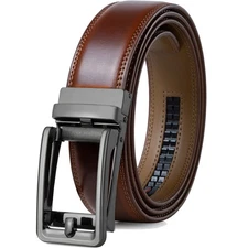 Men's Leather Ratchet Comfort Click Belt Dress with Slide Buckle -Adjustable ...
