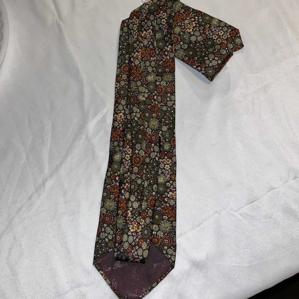 Corbata Beaufort 100 % seda marrón/verde/crema floral HECHA EN ITALIA Foto 2 de 4