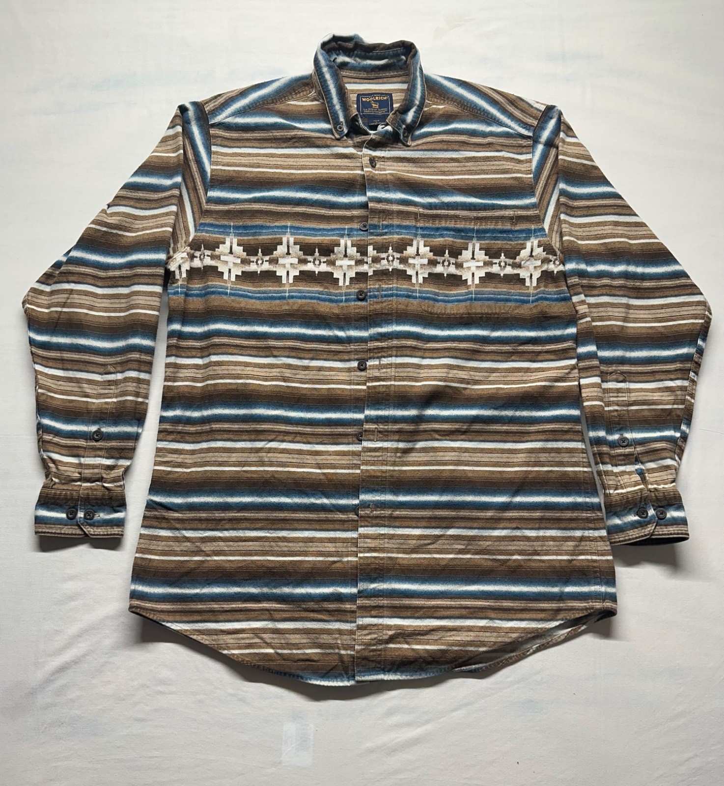 Vintage Woolrich Mens L Aztec Print Flannel Shirt Multicolored