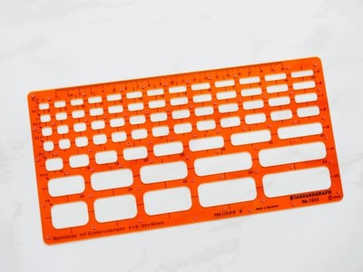 ZEICHEN SCHABLONE STANDARDGRAPH 1332 MIT ECKABRUNDUNGEN 5 x 8 - 20 x 60 MM!