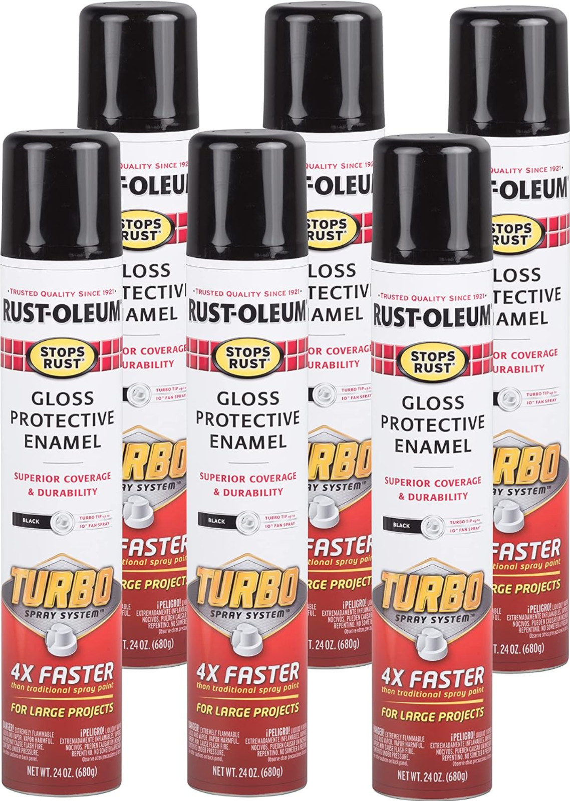 Rust-Oleum 334128-6PK Stops Rust Turbo Spray Paint 24 oz Gloss Black 6 Pack